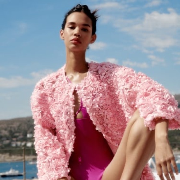 ZARA Floral Knit Coat Pink - Picture 3 of 16